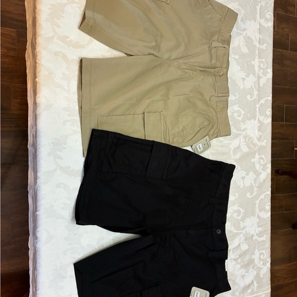 George Other - George Black and Khaki Stretch Cargo Shorts Duo, 38 Waist